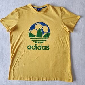 Adidas Soccer Shirt‎ Mens 2XL Yellow Green Brazil Graphic Football Ball Big Logo
